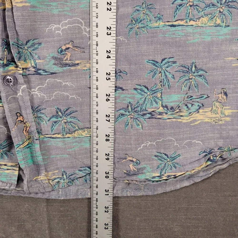 Body Glove Shirt Mens Large Blue Button Up Hawaiian Surfing Hula Girl Retro Logo